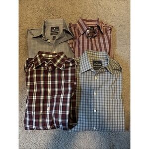Stafford Travel Button Up Shirt Mens 15 34/35 Long Sleeve Mixed Plaid Lot Of 4